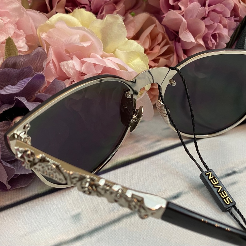 KINGSEVEN Silver Gothic Skull Rimless Cat Eye Sunglasses - Picture 9 of 16